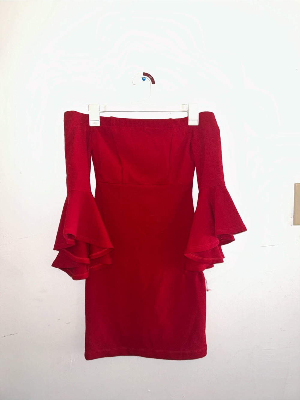 Teeze Me Red Off-Shoulder Ruffle-Sleeve Dress